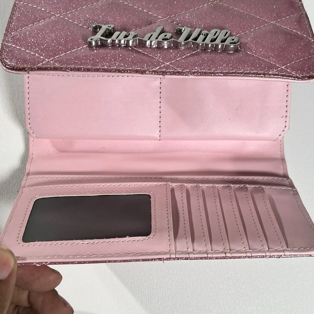 Lux de Ville Route 66 Wallet Baby Pink Lamé Quilted Retro Pinup Rockabilly